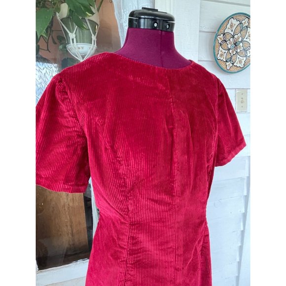 Vintage 1970s Red Corduroy Fitted Dress Size M - Picture 6 of 15